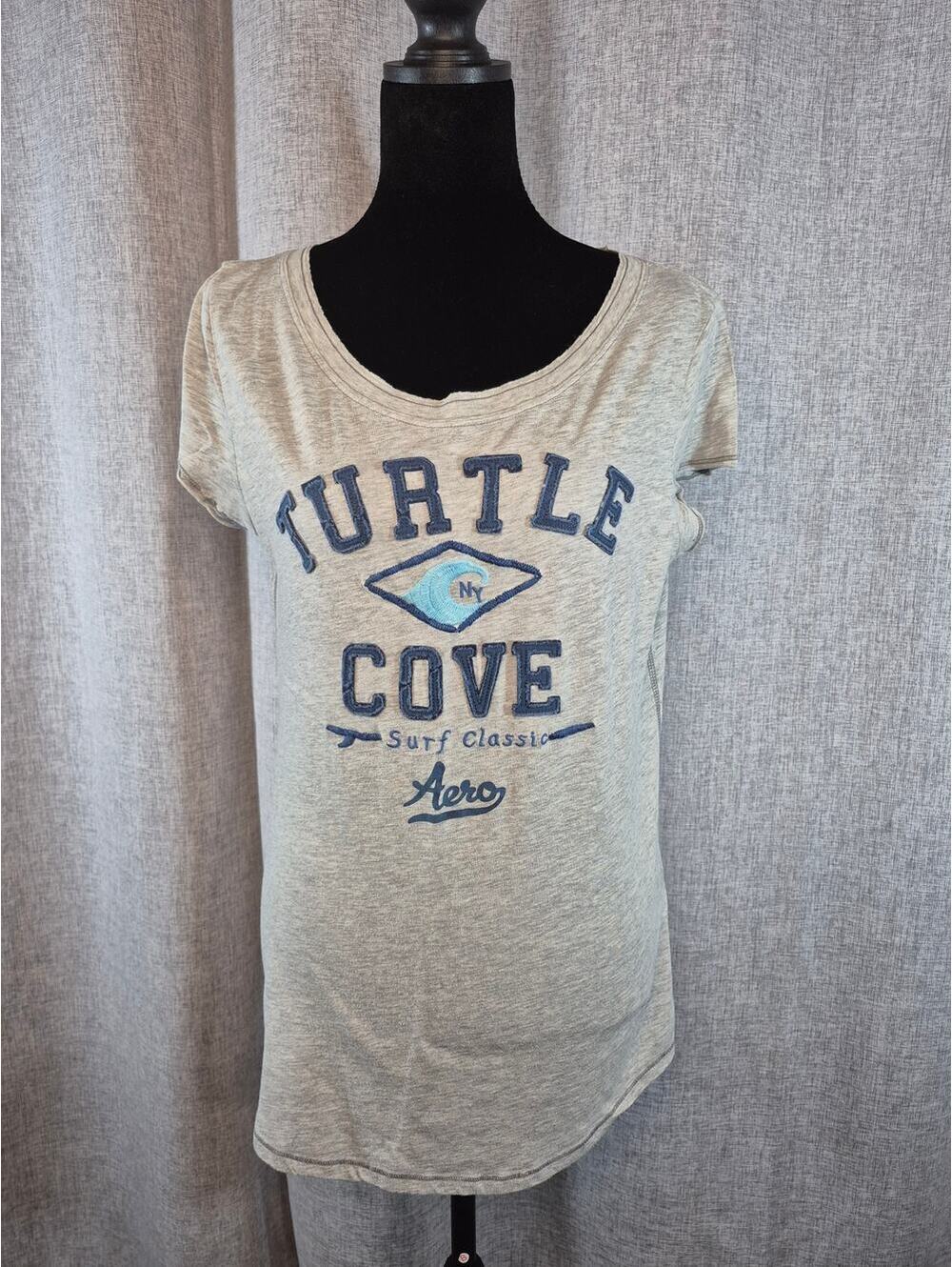 Aeropostale Turtle Cove Surf Classic Graphic Tee Gray Blue XL